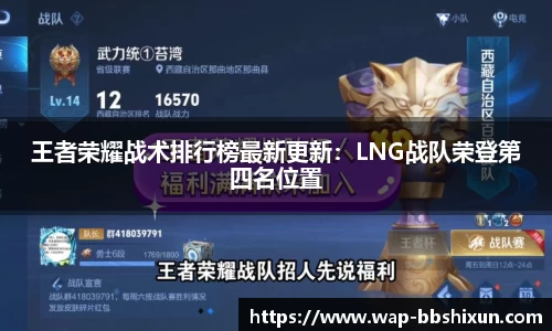 王者荣耀战术排行榜最新更新：LNG战队荣登第四名位置